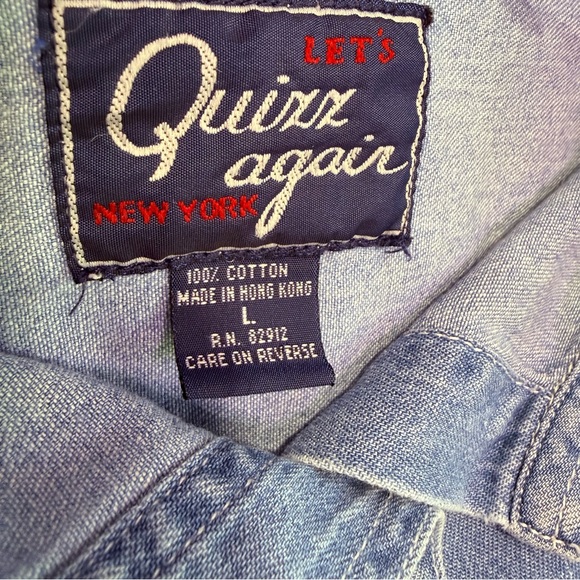 Vintage 90s Let’s Quiz Again Ugly Christmas Denim‎ Shirt Western Cowboy Cats L - Picture 9 of 12